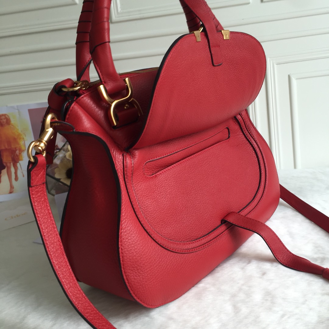 Chloe Large Marcie Bag In Red Grained Leather